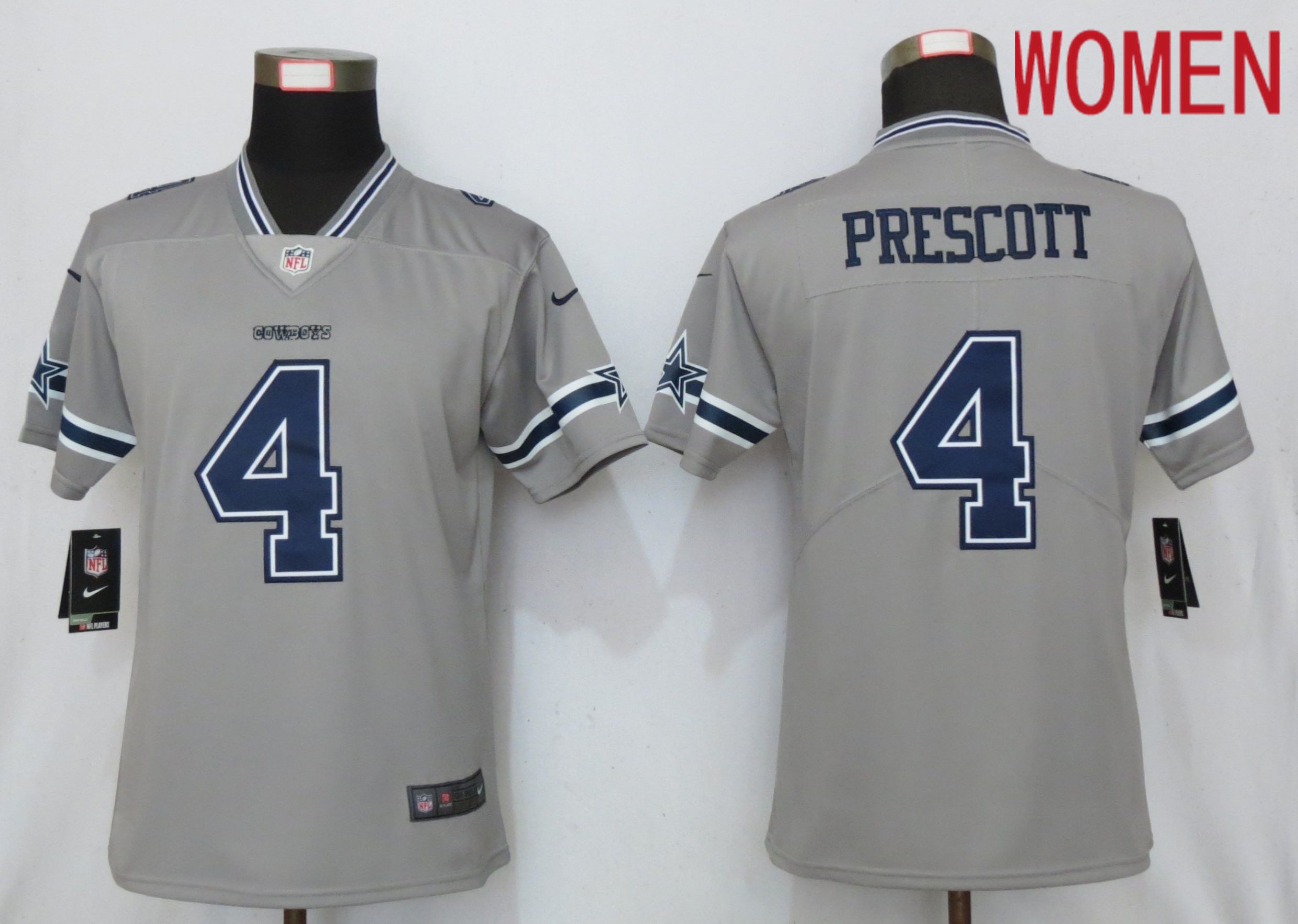 Women Dallas Cowboys #4 Prescott 2019 Vapor Untouchable Nike Gray Inverted Elite Playe NFL Jerseys->women nfl jersey->Women Jersey